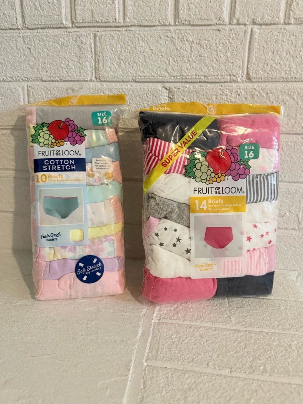 2 Packs Of Fruit of the Loom Girls Multi Pink and Pastel Briefs